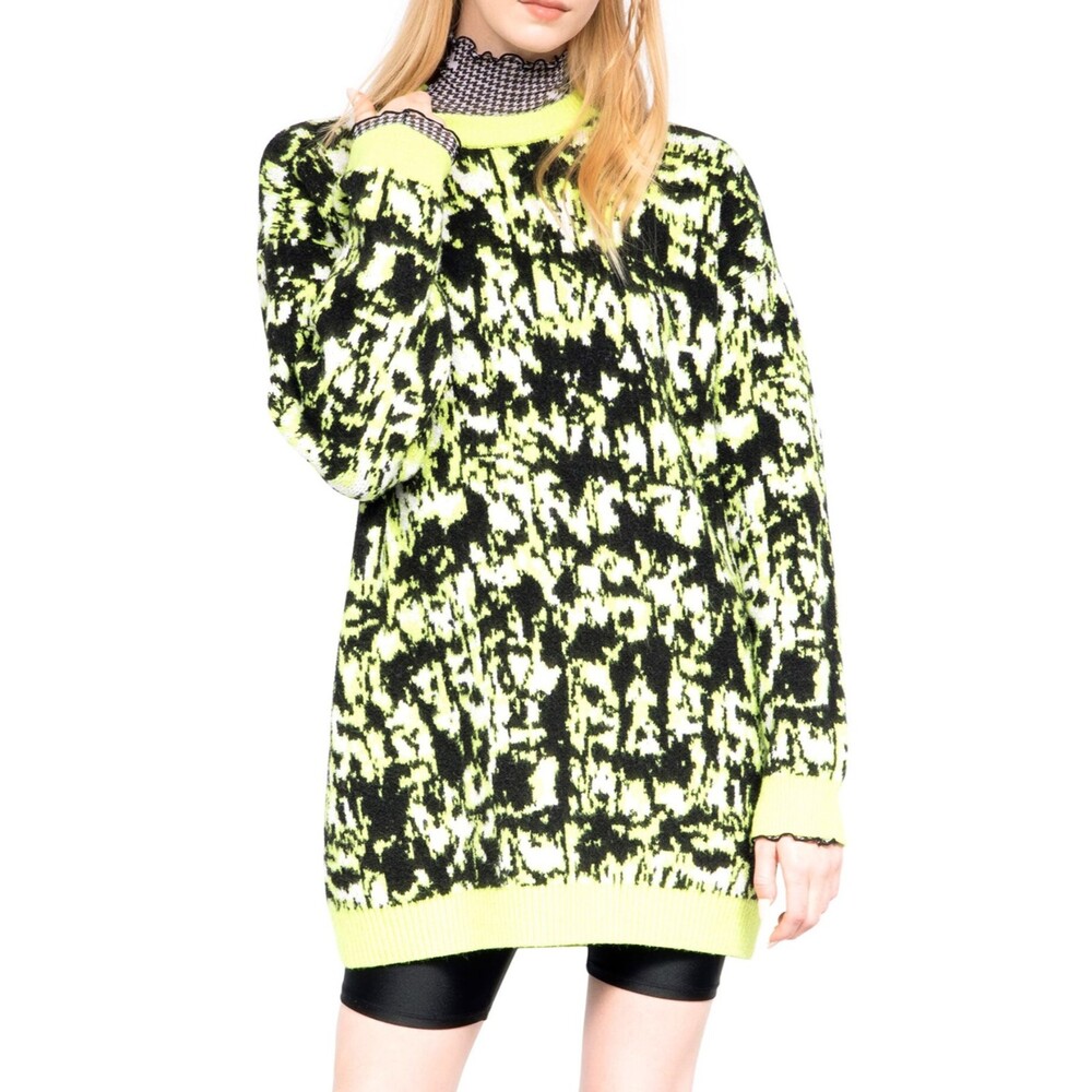 BP + Wildfang Crewneck Neon Geometric Print Sweater Oversized XXS Green B60
